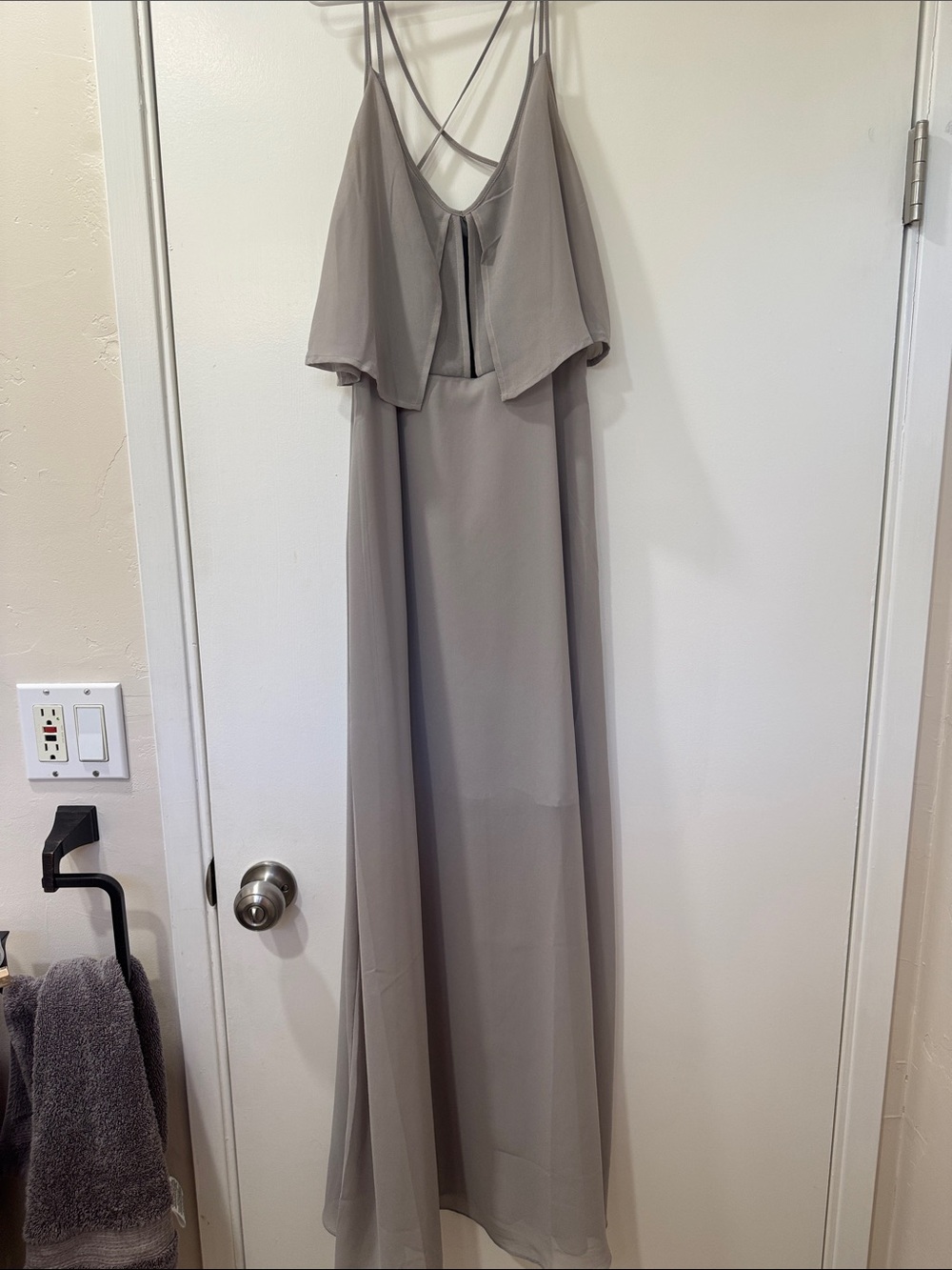 Slate Gray Spaghetti-Strap Maxi Dress with Overlay
